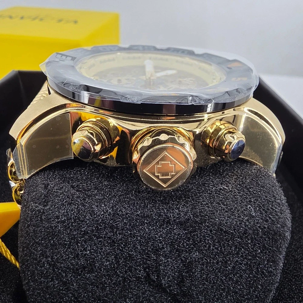 Invicta Reserve Venom Mens Gold Tone Shark Mesh Skeleton Chronograph Watch 32040